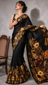 Black Satin Saree With Blouse - Close-up View | Samyak Fashion