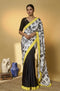 Black Satin Saree With Blouse - Front View | Samyak Fashion