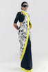Black Satin Saree With Blouse - Detail View | Samyak Fashion