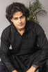 Black Silk Blend Mens Kurta With Payjama - Side View | Samyak Fashion