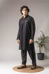 Black Silk Blend Mens Kurta With Payjama - Detail View | Samyak Fashion
