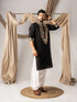 Black Silk Mens Kurta With Payjama - Close-up View | Samyak Fashion