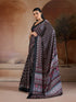 Black Soft Satin Georgette Elegant Party Wear Saree Collection With Blouse - Side View | Samyak Fashion