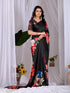 Black Soft Satin Georgette Saree With Blouse - Detail View | Samyak Fashion