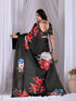 Black Soft Satin Georgette Saree With Blouse - Close-up View | Samyak Fashion