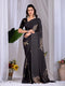 Black Soft Satin Georgette Saree With Blouse - Front View | Samyak Fashion
