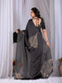 Black Soft Satin Georgette Saree With Blouse - Close-up View | Samyak Fashion