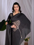 Black Soft Satin Georgette Saree With Blouse - Full View | Samyak Fashion