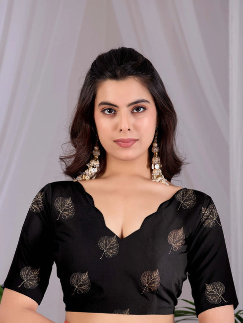Black Soft Satin Georgette Saree With Blouse - Styled View | Samyak Fashion