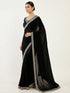 Black Space Silk Elegant Party Wear Saree Collection With Blouse - Back View | Samyak Fashion