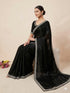 Black Space Silk Elegant Party Wear Saree Collection With Blouse - Side View | Samyak Fashion