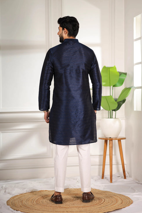 Blue Art Silk Mens Kurta With Payjama - Back View | Samyak Fashion