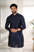 Blue Art Silk Mens Kurta With Payjama - Side View | Samyak Fashion