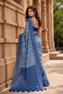 Blue Chanderi Linen Saree With Blouse - Back View | Samyak Fashion