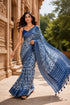 Blue Chanderi Linen Saree With Blouse - Close-up View | Samyak Fashion