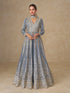 Blue Chinon Gown With Dupatta With Dupatta - Front View | Samyak Fashion