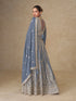 Blue Chinon Gown With Dupatta With Dupatta - Back View | Samyak Fashion
