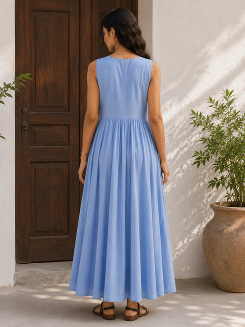 Blue Cotton Gown - Side View | Samyak Fashion
