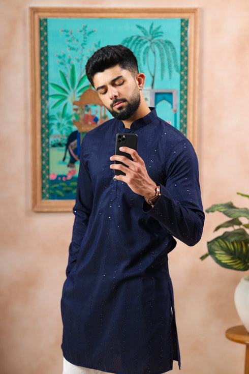 Blue Cotton Mens Kurta With Payjama - Side View | Samyak Fashion