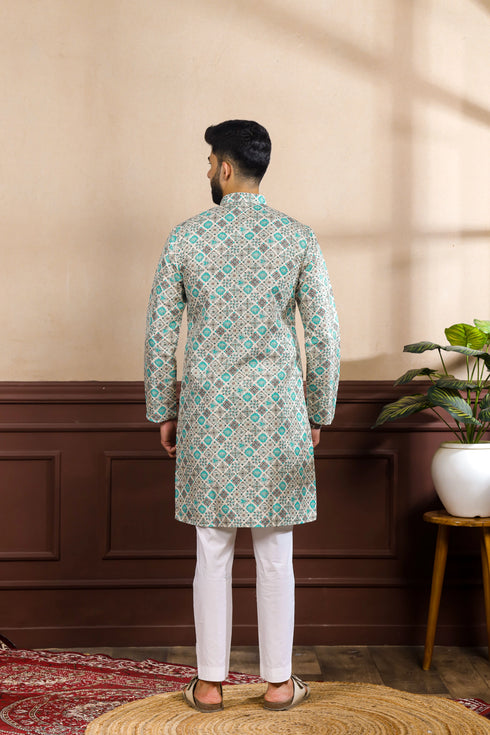 Blue Cotton Mens Kurta With Payjama - Back View | Samyak Fashion