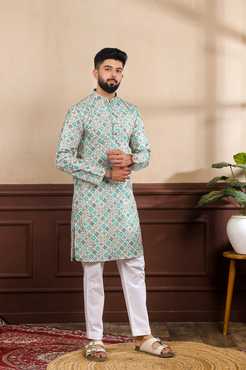 Blue Cotton Mens Kurta With Payjama - Detail View | Samyak Fashion