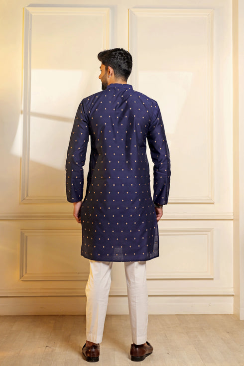 Blue Cotton Mens Kurta With Payjama - Back View | Samyak Fashion