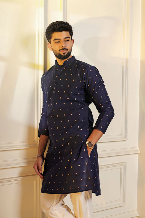 Blue Cotton Mens Kurta With Payjama - Side View | Samyak Fashion