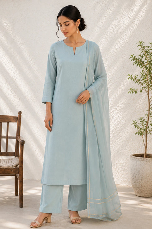Blue Cotton Salwar Suit - Front View | Samyak Fashion