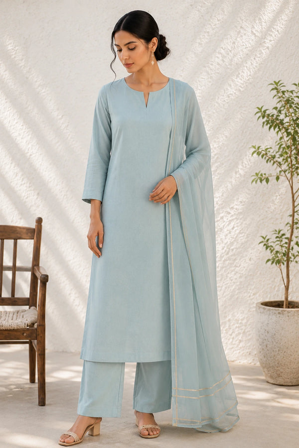Blue Cotton Salwar Suit - Front View | Samyak Fashion