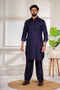 Blue Cotton Satin Mens Pathani Kurta With Payjama - Front View | Samyak Fashion
