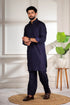 Blue Cotton Satin Mens Pathani Kurta With Payjama - Detail View | Samyak Fashion