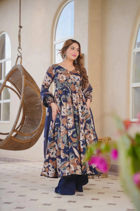 Blue Cotton Silk Salwar Suit - Close-up View | Samyak Fashion