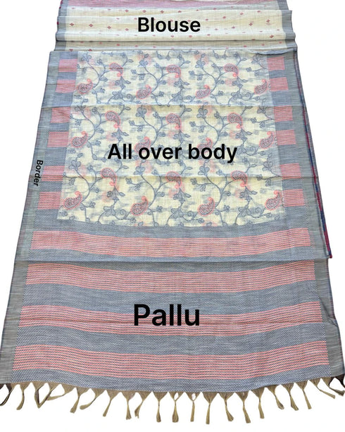 Blue Cotton Silk Saree With Blouse - Close-up View | Samyak Fashion