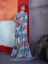 Blue Crepe Elegant Party Wear Saree Collection With Blouse - Back View | Samyak Fashion