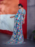Blue Crepe Elegant Party Wear Saree Collection With Blouse - Detail View | Samyak Fashion