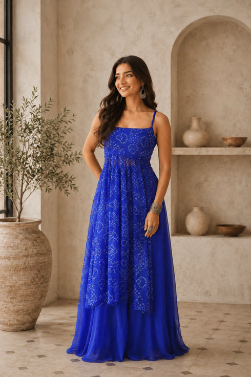 Blue Faux Georgette Kurti Kurti - Front View | Samyak Fashion