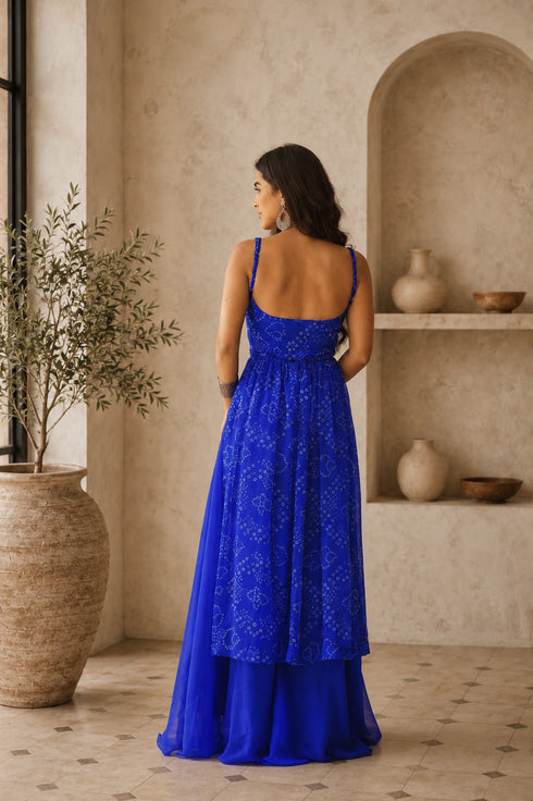 Blue Faux Georgette Kurti Kurti - Back View | Samyak Fashion