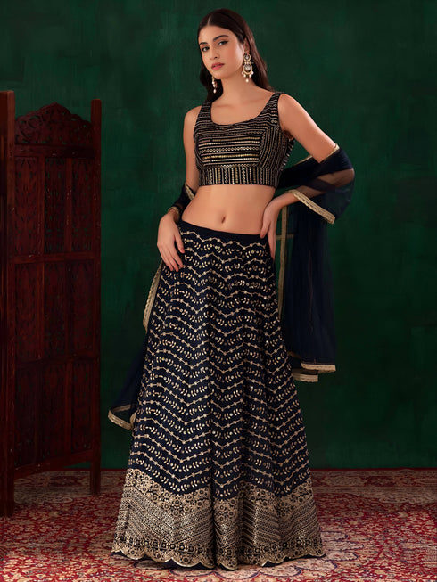Blue Georgette Lehenga Choli - Front View | Samyak Fashion