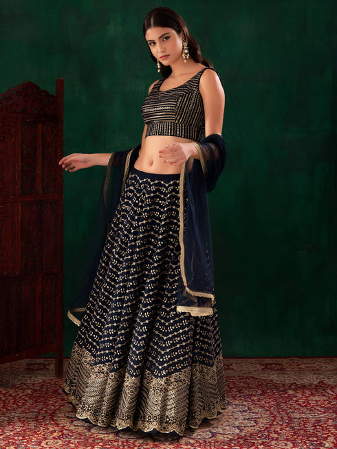 Blue Georgette Lehenga Choli - Detail View | Samyak Fashion