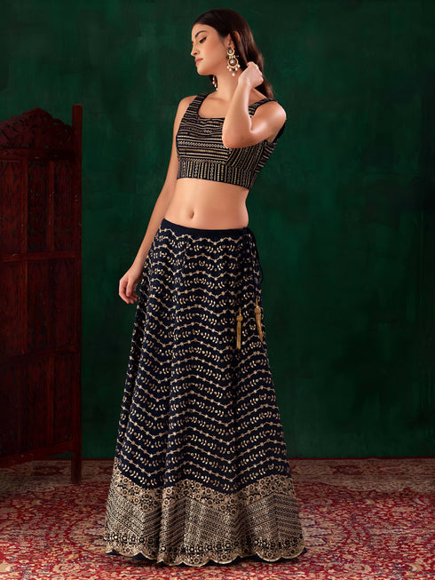 Blue Georgette Lehenga Choli - Close-up View | Samyak Fashion