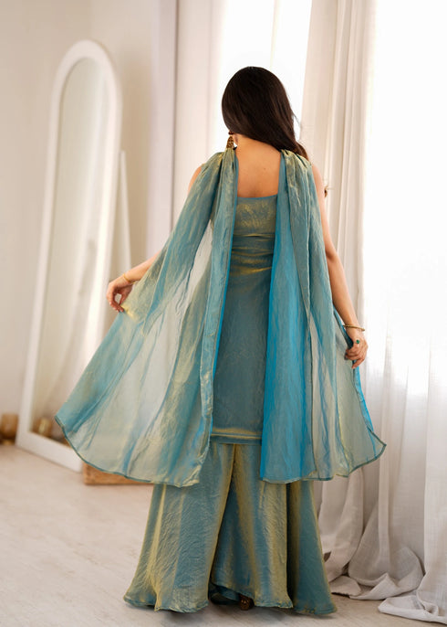 Blue Heavy Pure Soft Fendy Silk Elementary Suit - Full View | Samyak Fashion