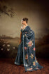 Blue Jacquard Elegant Party Wear Saree Collection With Blouse - Side View | Samyak Fashion