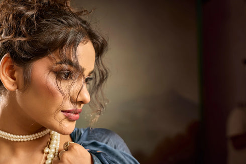 Blue Jacquard Elegant Party Wear Saree Collection With Blouse - Close-up View | Samyak Fashion
