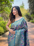 Blue Kanchipattu Silk Party Wear Saree With Blouse - Side View | Samyak Fashion
