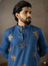 Blue Linen Mens Kurta With Payjama - Side View | Samyak Fashion