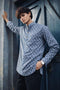 Blue Linen Mens Short Kurta - Front View | Samyak Fashion