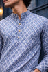Blue Linen Mens Short Kurta - Detail View | Samyak Fashion