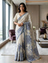 Blue Linen Saree With Blouse - Front View | Samyak Fashion