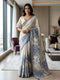 Blue Linen Saree With Blouse - Front View | Samyak Fashion
