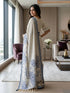 Blue Linen Saree With Blouse - Back View | Samyak Fashion